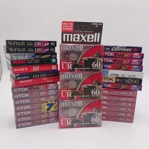 NEW Sealed 30 Tape Mixed Lot TDK Sony Fuji RCA Maxwell Audio Cassette Type 1 & 2